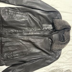 Men's Black Leather Jacket with Shearling Collar